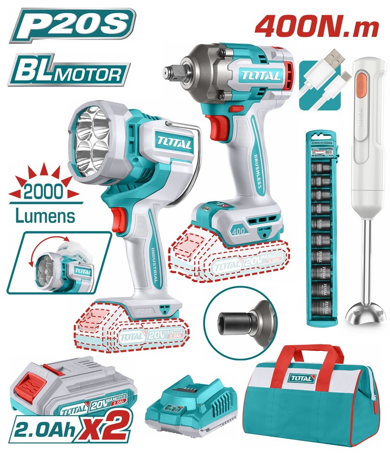 TOTAL ΕΠΑΓΓ. ΣΕΤ ΜΠΟΥΛΟΝΟΚΛΕΙΔΟ + ΠΡΟΒΟΛΕΑΣ ΜΠΑΤ. Li-ion 20V / 2Ah / 2 ΜΠΑΤ (TOSLI240961E)