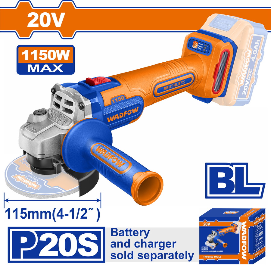 Χρησιμοπωλείο - WADFOW ΓΩΝΙΑΚΟΣ ΤΡΟΧΟΣ 115mm ΜΠΑΤ. Li-ion 20V ΧΩΡΙΣ ΜΠΑΤΑΡΙΑ & ΦΟΡΤΙΣΤΗ (WLAPB520)