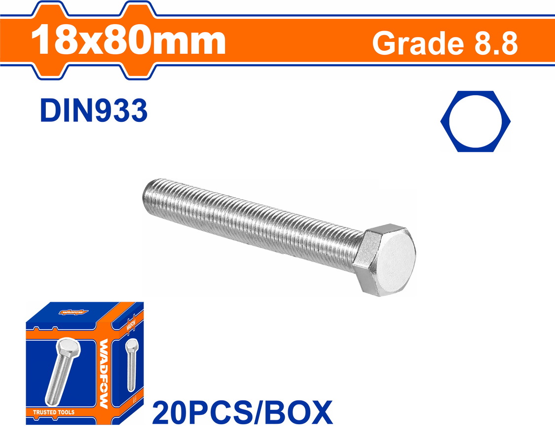 Χρησιμοπωλείο - WADFOW ΒΙΔΑ ΕΞΑΓΩΝΗ ΓΑΛΒ. 8.8 DIN933 18X80 20TEM (WXSP57FA)