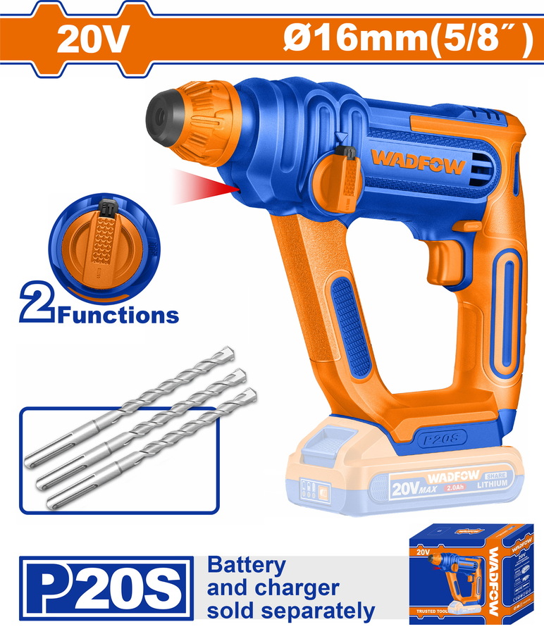 Χρησιμοπωλείο - WADFOW ΠΝΕΥΜΑΤΙΚΟ ΠΙΣΤΟΛΕΤΟ SDS-PLUS ΜΠΑΤ. Li-ion 20V / 16mm ΧΩΡΙΣ ΜΠΑΤΑΡΙΑ & ΦΟΡΤΙΣΤΗ (WLM1516)