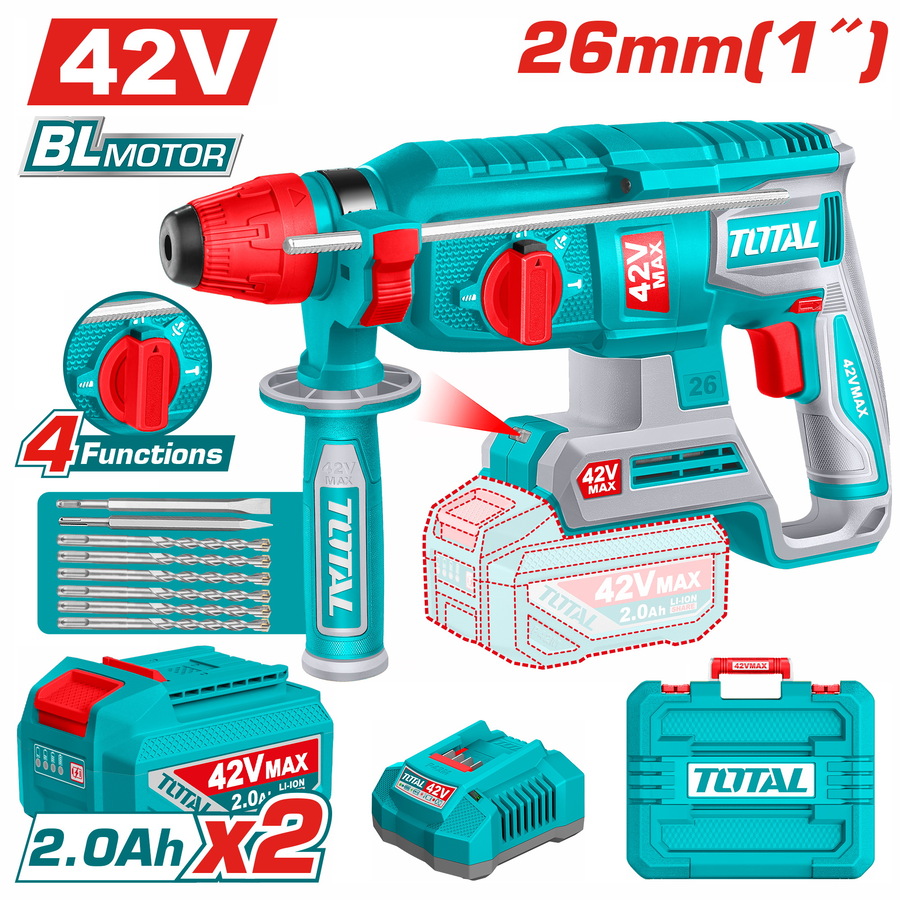 TOTAL ΕΠΑΓΓ. ΣΕΤ ΠΝΕΥΜΑΤΙΚΟ ΠΙΣΤΟΛΕΤΟ ΜΠΑΤ. Li-ion 42V / 26mm / 2Ah / 2 ΜΠΑΤ BL Motor (TRHLI422682E)