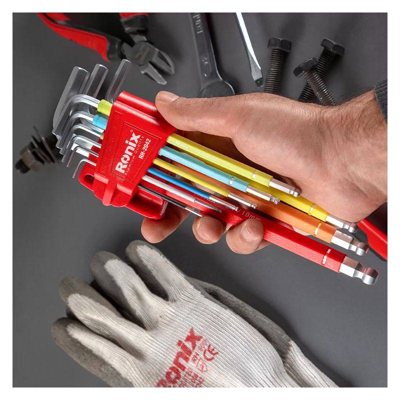Σετ κλειδιών Allen Πολλαπλών Χρωμάτων με Πολύ Μακρύ Βραχίονα (9 τεμάχια) - Ronix RH-2042