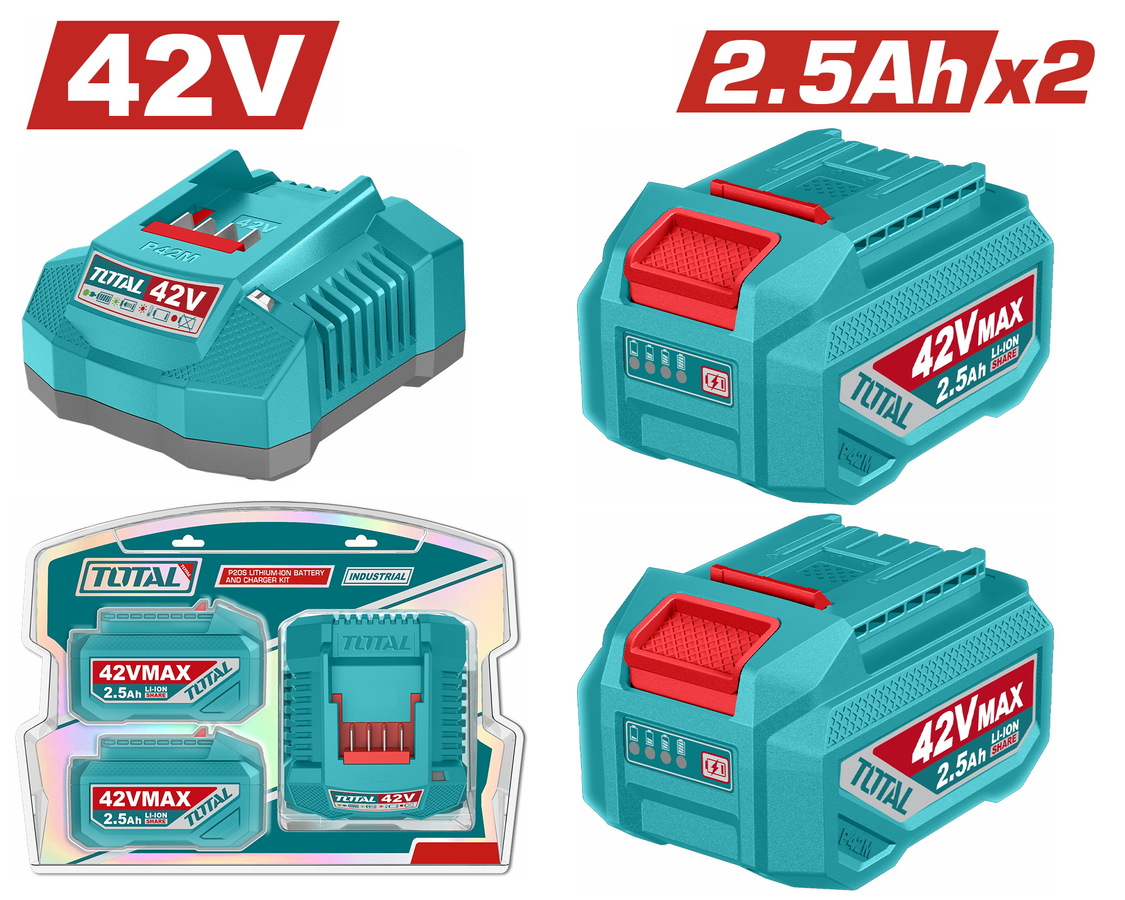TOTAL ΕΠΑΓΓ. ΣΕΤ 2τεμ ΜΠΑΤ. TFBLI42251E Li-ion 42V/2.5Ah + 1τεμ ΦΟΡΤΙΣΤΗΣ TFCLI42021E (TFBCPM25221E)
