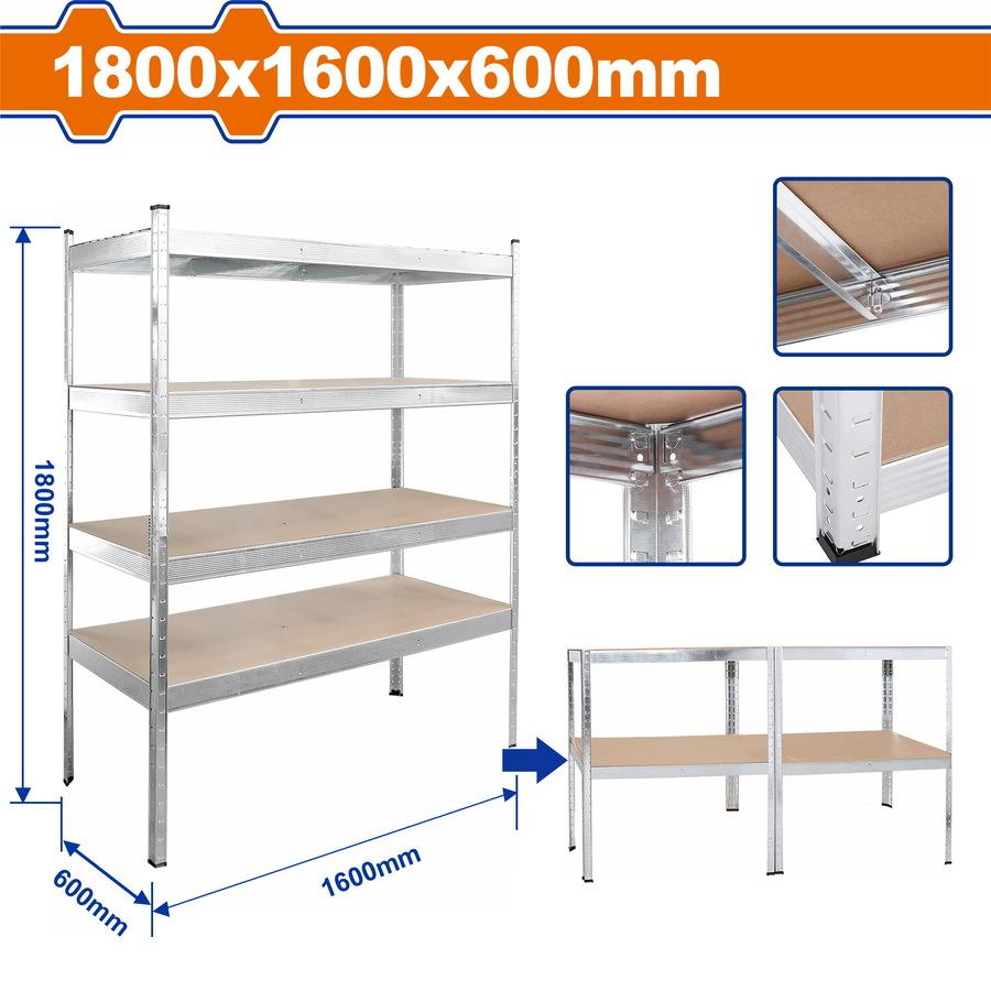 Χρησιμοπωλείο - WADFOW ΡΑΦΙΕΡΑ ΜΕΤΑΛΛΙΚΗ ΓΑΛΒ. 4 ΡΑΦΙΩΝ 1800Χ1600Χ600mm (WTS1A16)