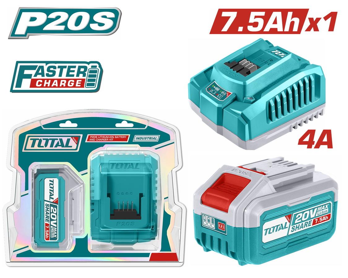 TOTAL ΕΠΑΓΓ. ΣΕΤ 1τεμ ΜΠΑΤ TFBLI2075 Li-ion 20V/7.5Ah + 1τεμ ΤΑΧΥΦΟΡΤΙΣΤΗΣ TFCLI20411E (TFBCPK1417E)