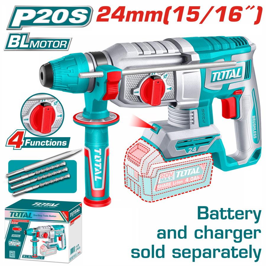TOTAL ΕΠΑΓΓ. ΠΝΕΥΜΑΤΙΚΟ ΠΙΣΤΟΛΕΤΟ ΜΠΑΤ. Li-ion 20V / 24mm ΧΩΡΙΣ ΜΠΑΤΑΡΙΑ & ΦΟΡΤΙΣΤΗ BL Motor (TRHLI20248)