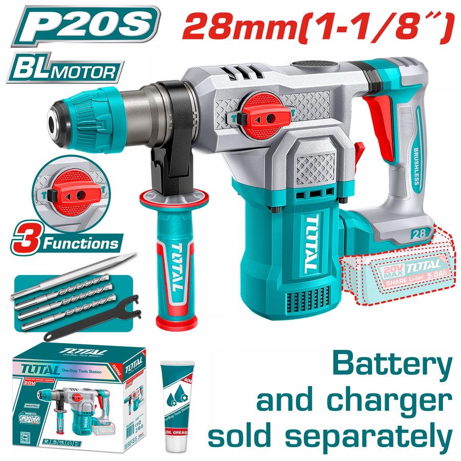 TOTAL ΕΠΑΓΓ. ΠΝΕΥΜΑΤΙΚΟ ΠΙΣΤΟΛΕΤΟ ΜΠΑΤ. Li-ion 20V / 28mm ΧΩΡΙΣ ΜΠΑΤΑΡΙΑ & ΦΟΡΤΙΣΤΗ BL Motor (TRHLI20286)