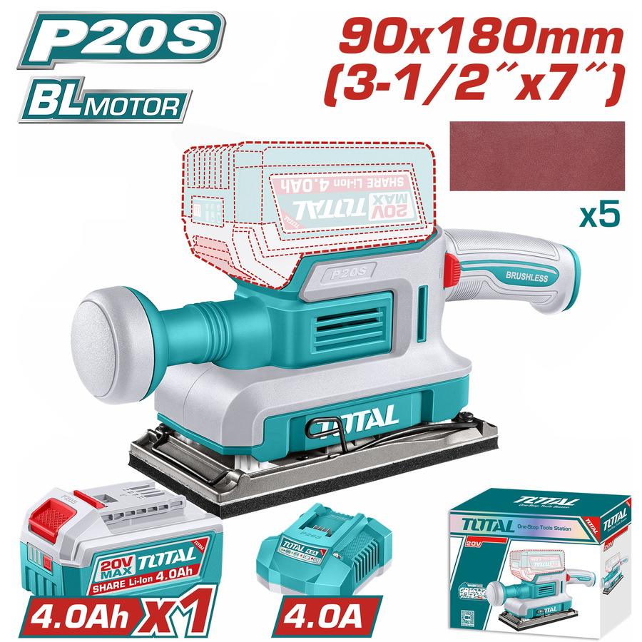 TOTAL ΕΠΑΓΓ. ΠΑΛΜΙΚΟ ΤΡΙΒΕΙΟ ΜΠΑΤ. Li-ion 20V / 90X180mm / 4Ah / 1 ΜΠΑΤ BL Motor (TFSLI20313E)