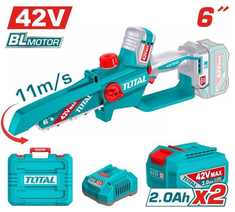 TOTAL ΕΠΑΓΓ. ΣΕΤ ΑΛΥΣΟΠΡΙΟΝΟ ΚΛΑΔ. ΜΠΑΤ. Li-ion 42V / 6"/ 2Ah / 2 ΜΠΑΤ BL Motor (TGSLI42681E)