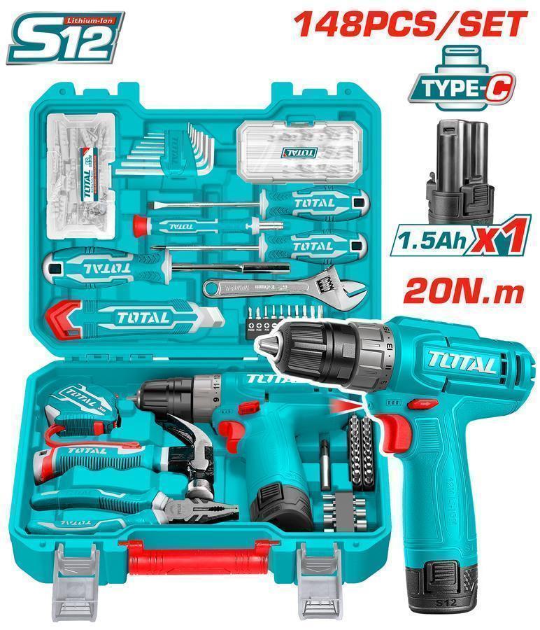 TOTAL ΣΕΤ ΔΡΑΠΑΝΟΚΑΤΣΑΒΙΔΟ ΜΠΑΤ. Li-ion 12V / 1.5Ah / 20Nm 148ΤΕΜ Type C (THKTHP41487E)