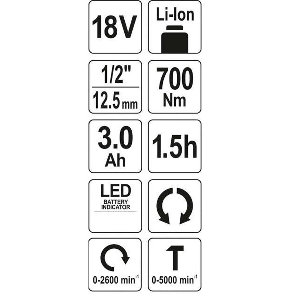 xrisimopolio ΜΠΟΥΛΟΝΟΚΛΕΙΔΟ 18V YATO 1/2" 700ΝΜ 3.0Ah YT-82806