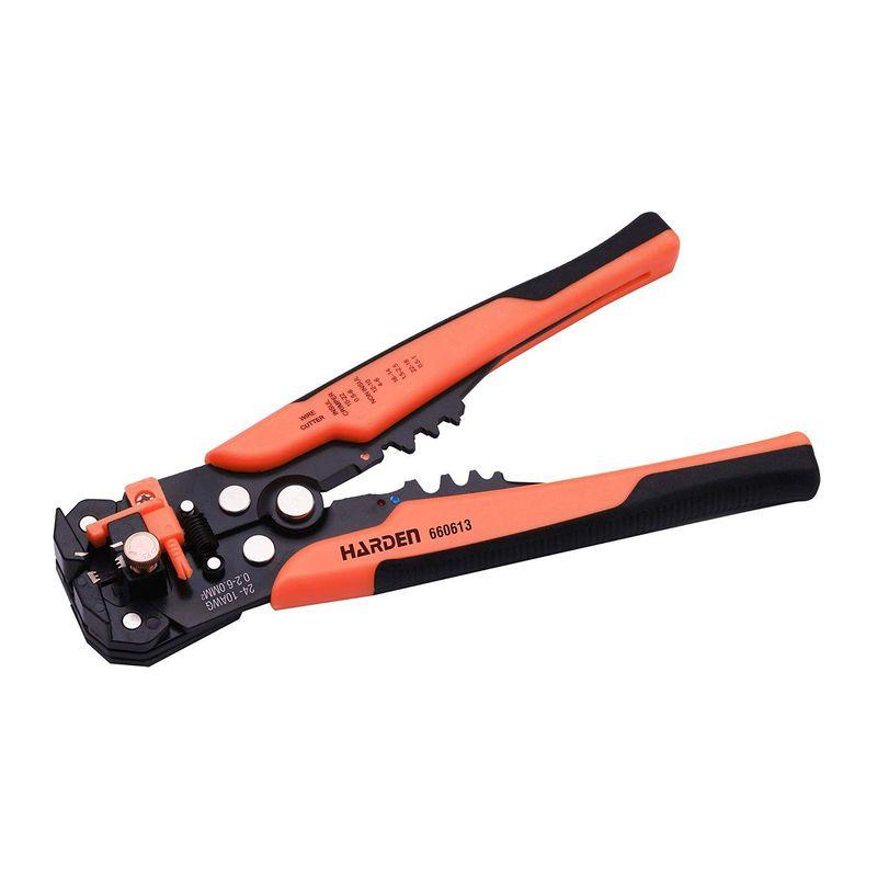 Αυτόματος Απογυμνωτής Καλωδίων Harden 660613 Applicable to cut all kinds of small wires. Crimp Terminal: -- Insul Crimper:10-22, 0.5-6 -- Non Insul: 12-10, 4-6, 16-14, 1.5-2.5, 22-18, 0.5-1 Made of Zinc-Alloy Body and Cr-Mo Steel Cutting Blade - - Plastic Handle with non-slip design Chromium Vanadium Steel Stripping Port: Hardness, Toughness and Strong Pull, Applicable Coil: 24-10AWG, 0.2-6.3mm2 The main function: Stripping sheathed core wire, cable, peel the skin, Stripping Flat Line, network cable, muti-strand sheathed wire, cut lines, bare terminals, crimp terminal insulation, Peel Fixed Length.