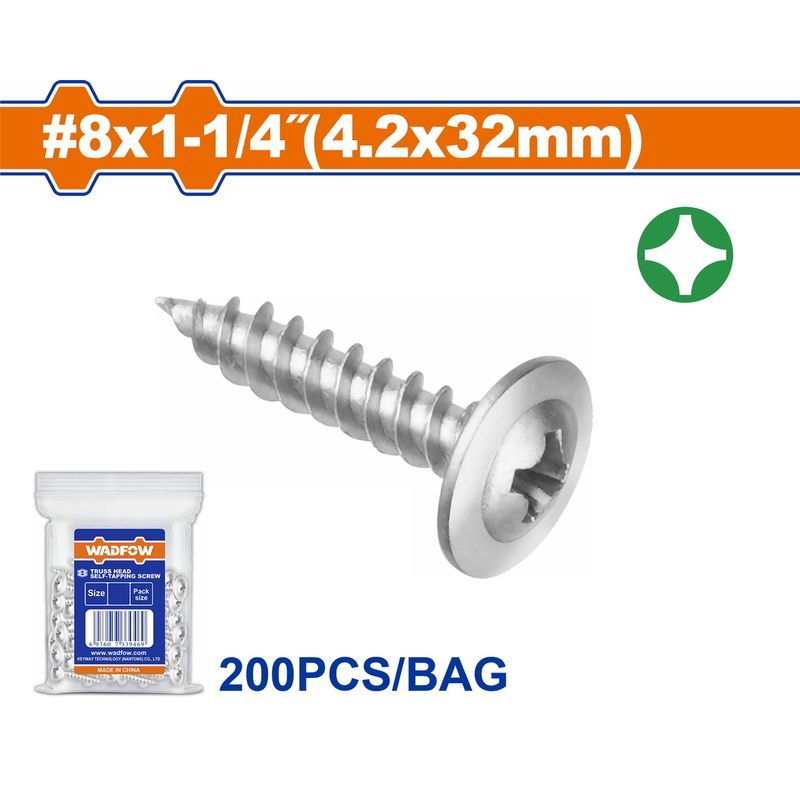 Χρησιμοπωλείο - WADFOW ΛΑΜΑΡΙΝΟΒΙΔΑ ΦΑΡΔΥ ΚΕΦΑΛΙ WAFFER 8 Χ 1-1/4" / 4.2 X 32mm 200TEM (WXS7914)