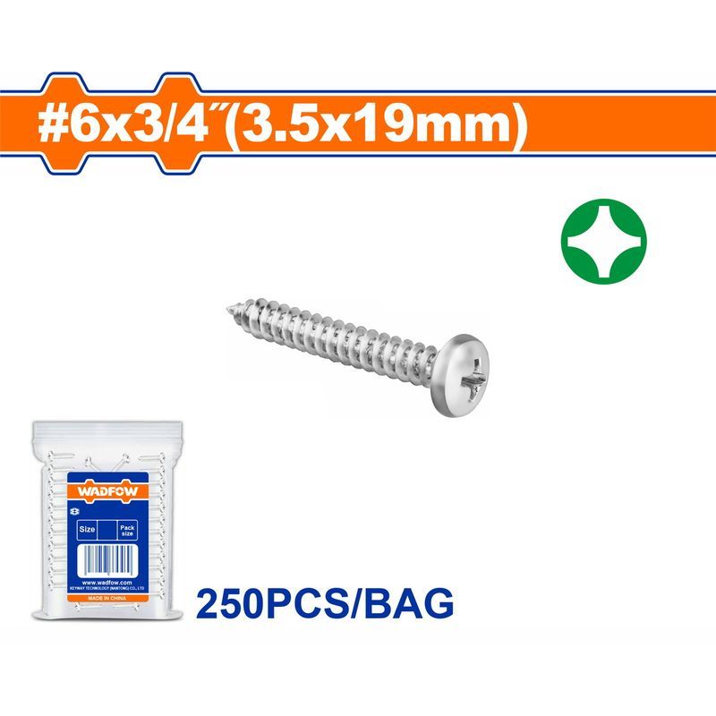 Χρησιμοπωλείο - WADFOW ΛΑΜΑΡΙΝΟΒΙΔΑ ΨΩΜΑΚΙ ΓΑΛΒ. ΣΤΑΥΡΟΥ 6 Χ 3/4" / 3.5 Χ 19mm 250TEM (WXSA913)