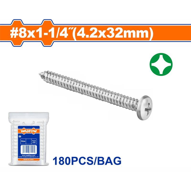 Χρησιμοπωλείο - WADFOW ΛΑΜΑΡΙΝΟΒΙΔΑ ΨΩΜΑΚΙ ΓΑΛΒ. ΣΤΑΥΡΟΥ 8 Χ 1-1/4" / 4.2 Χ 32mm 180TEM (WXSA935)